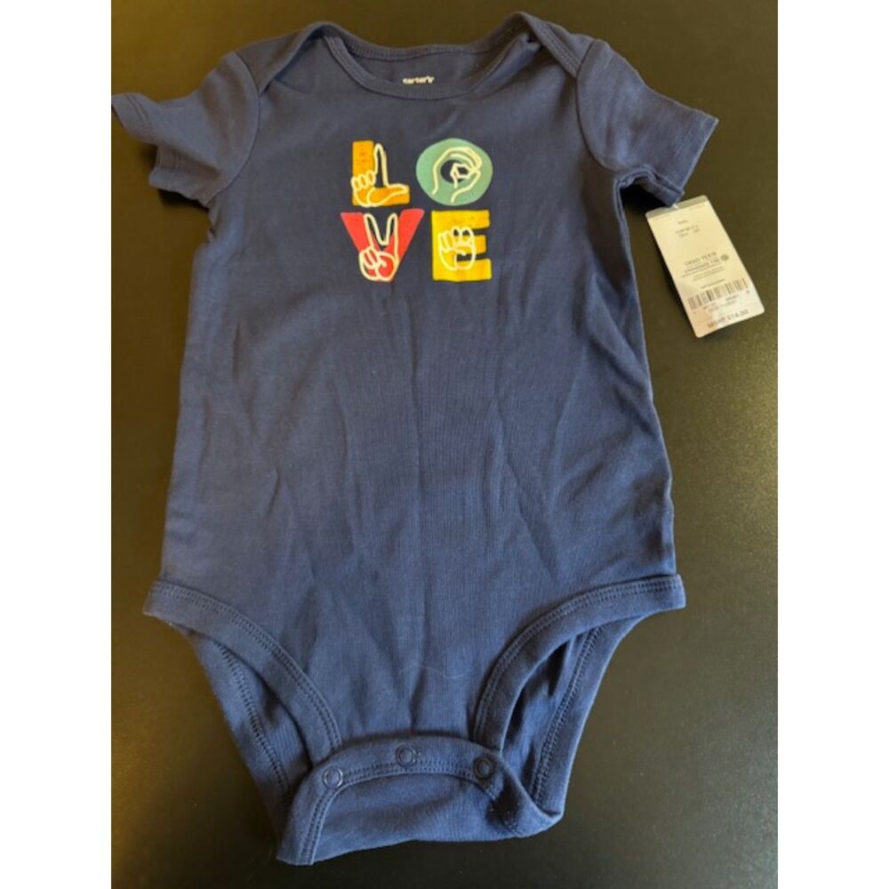 Carters Love Sign Language Navy One Piece Size 12 Months NWT